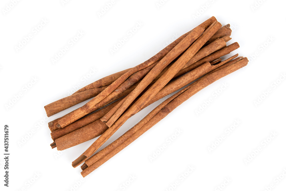 Cinnamon bark isolated on white background, top view,flat lay. Cinnamon bark isolated on white background, top view,flat lay.