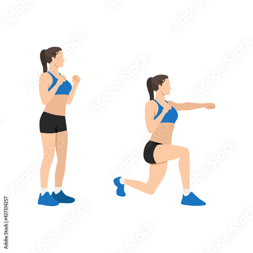 Woman doing Lunges. Lunge punches exercise. Flat vector illustration isolated on white background