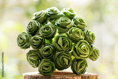 Pandan leaves or pandanus amaryllifolius,fold the leaves into a rose on nature background. photo