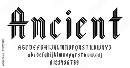 Set of alphabets font letters and numbers elegant antique vintage blackletter concept vector illustration