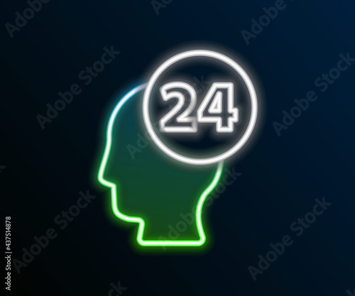 Glowing neon line Support operator in touch icon isolated on black background. Concept for call center, client support service. Colorful outline concept. Vector