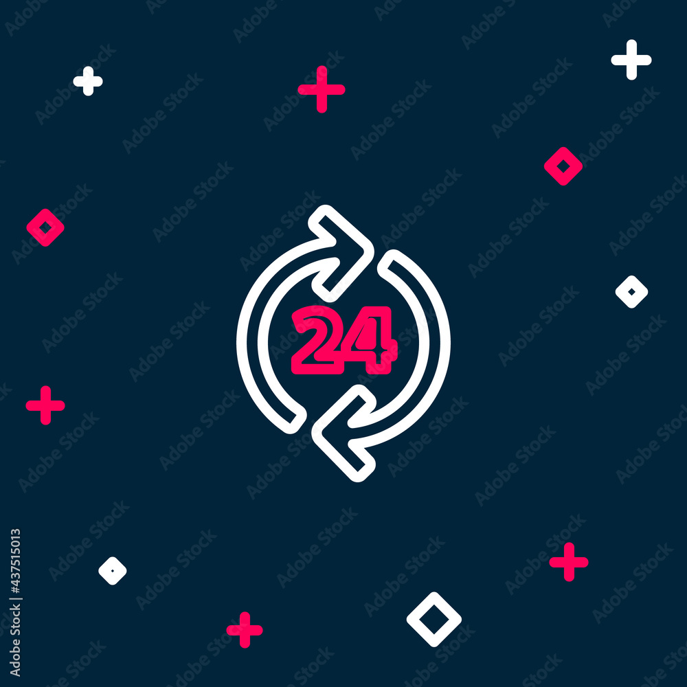 Line Telephone 24 hours support icon isolated on blue background. All-day customer support call-center. Full time call services. Colorful outline concept. Vector