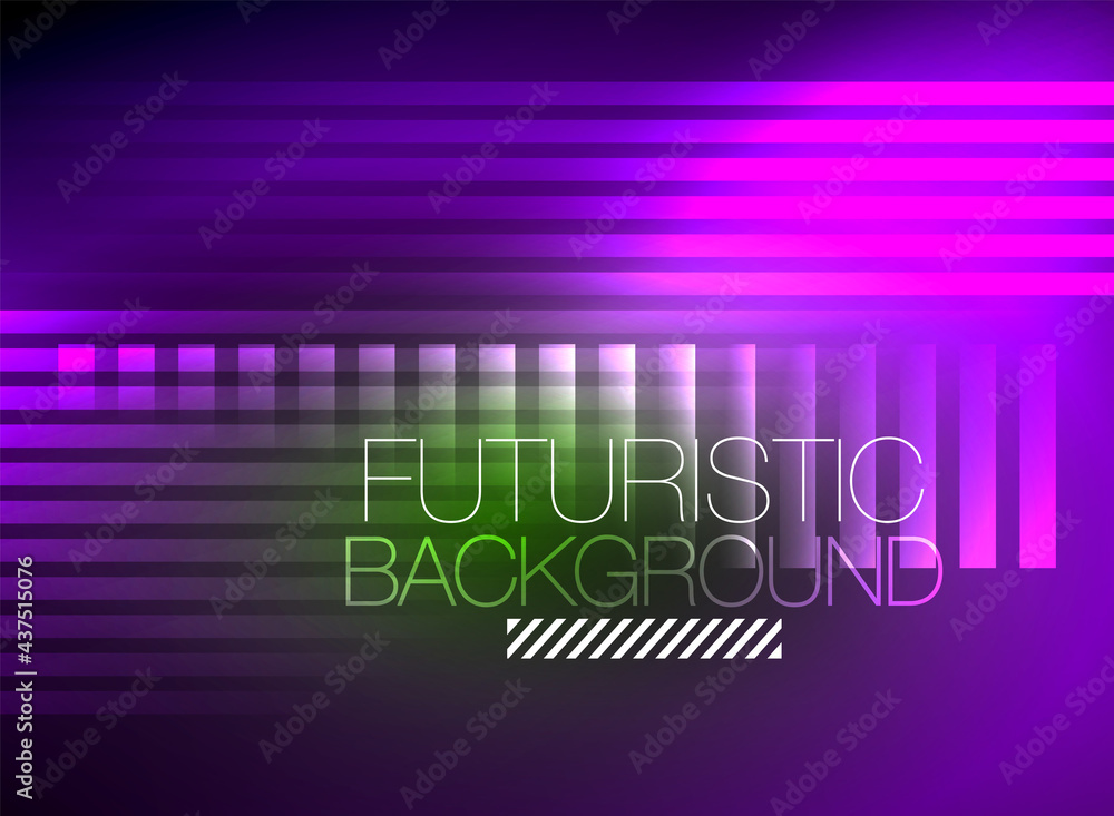 Fototapeta premium Bright neon color techno abstract background, shiny glowing neon lines in the dark background
