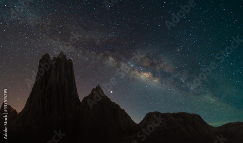 beautiful, wide blue night sky with stars and Milky way galaxy. Astronomy, orientation, clear sky concept and background.3d rendering © frank29052515