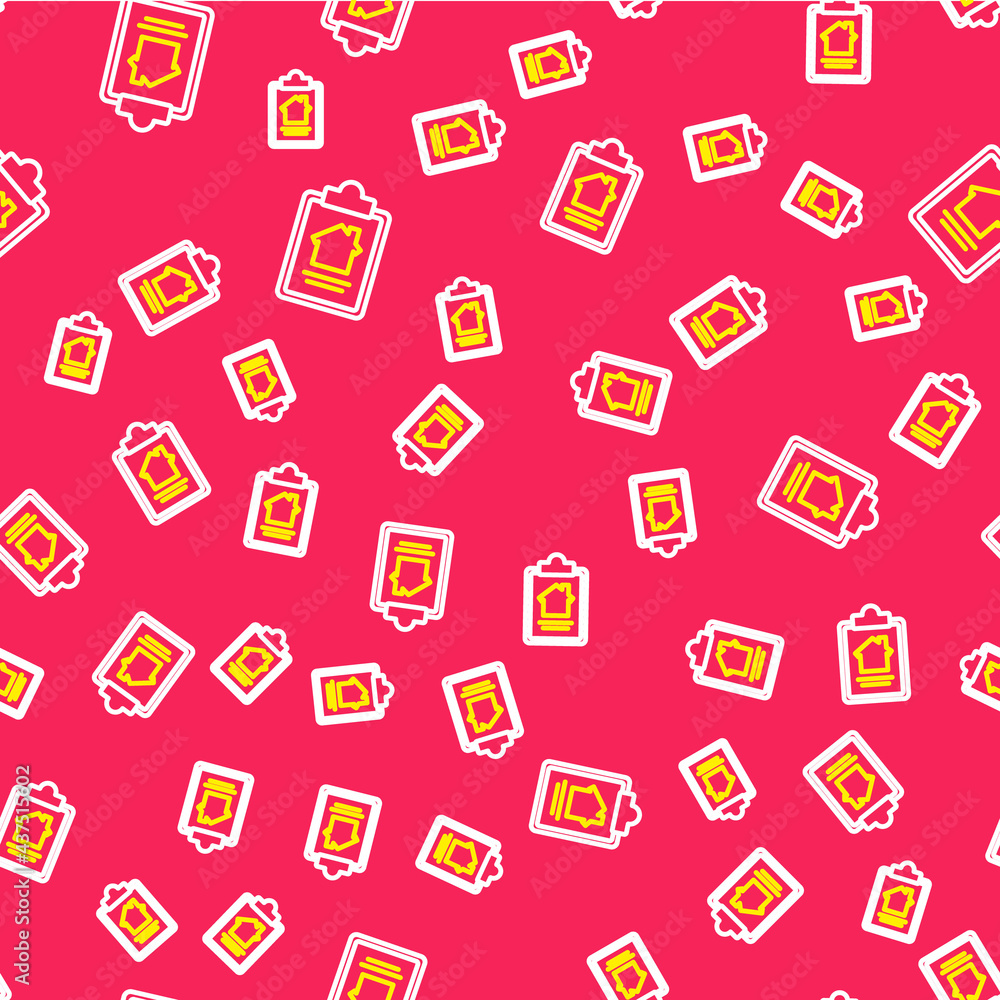 Line House contract icon isolated seamless pattern on red background. Contract creation service, document formation, application form composition. Vector Line House contract icon isolated seamless pattern on red background. Contract creation service, document formation, application form composition. Vector
