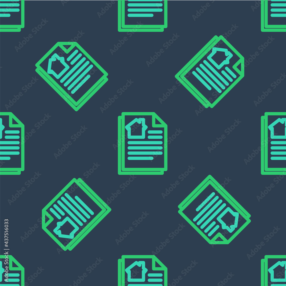 Line House contract icon isolated seamless pattern on blue background. Contract creation service, document formation, application form composition. Vector Line House contract icon isolated seamless pattern on blue background. Contract creation service, document formation, application form composition. Vector
