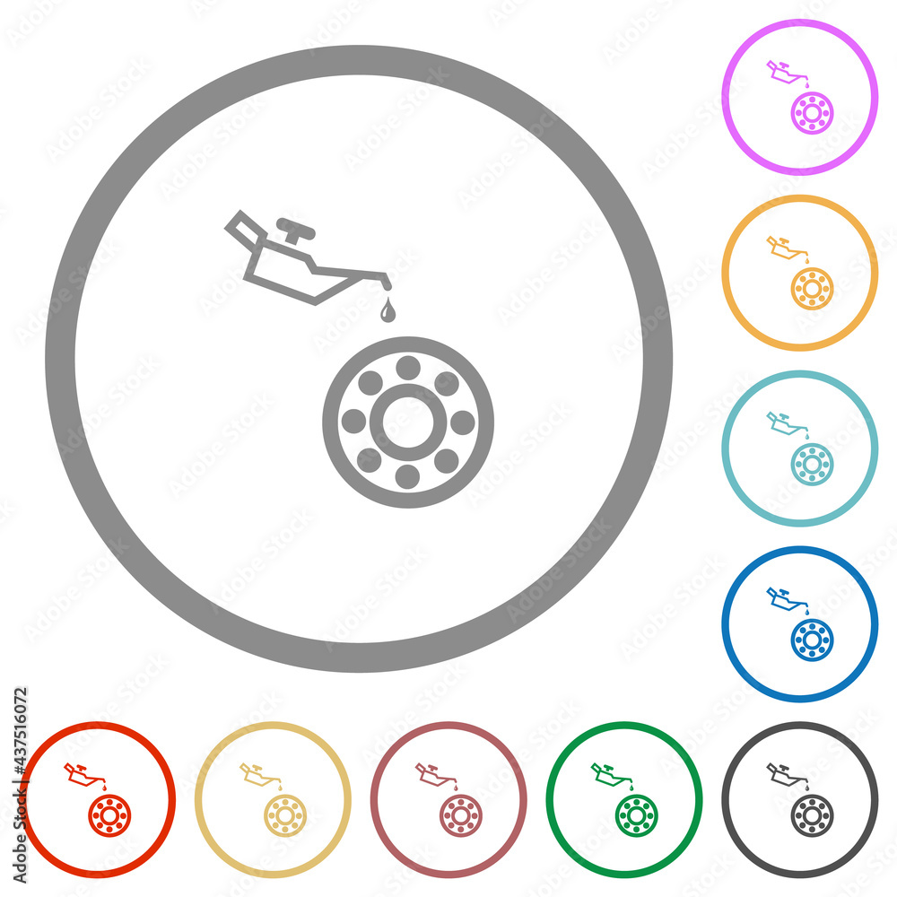Oiler can and bearings flat icons with outlines Oiler can and bearings flat icons with outlines