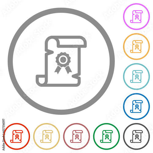 Old certificate flat icons with outlines