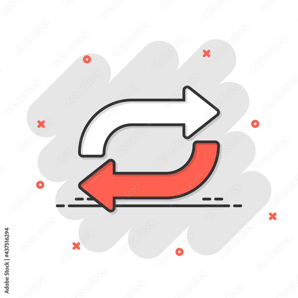 Arrow rotation icon in comic style. Sync action cartoon vector illustration on white isolated background. Refresh button splash effect business concept. Arrow rotation icon in comic style. Sync action cartoon vector illustration on white isolated background. Refresh button splash effect business concept.