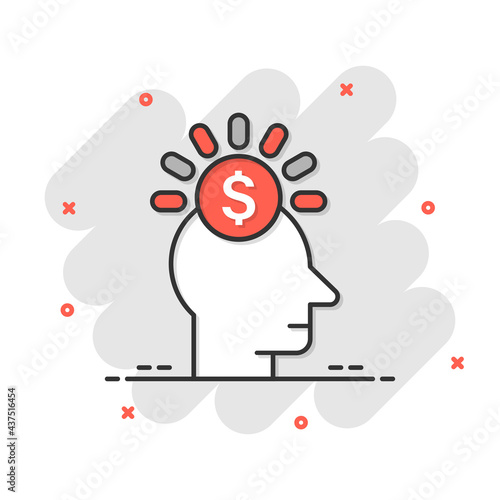 Wallpaper Mural Human head with money icon in comic style. Career progress cartoon vector illustration on white isolated background. Face and dollar coin splash effect business concept. Torontodigital.ca