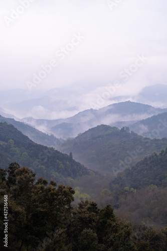 Foggy morning landscape from the top of a mountain landscape in Montseny, Catalonia