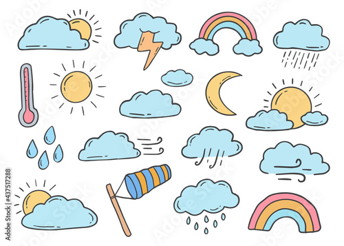 weather doodle element vector