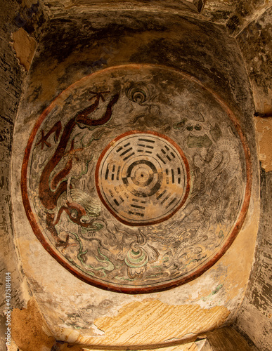 The Bagua map on the house roof. Captured in Hongshixia, Yulin, Shaanxi, China.