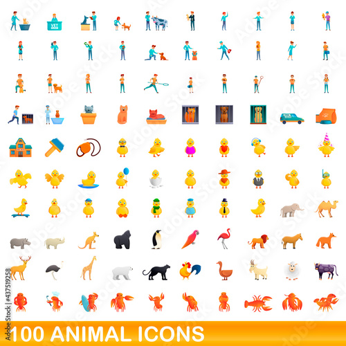 100 animal icons set. Cartoon illustration of 100 animal icons vector set isolated on white background