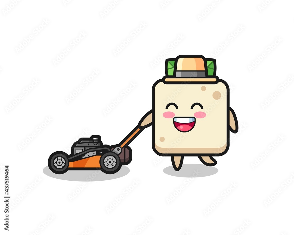 illustration of the tofu character using lawn mower illustration of the tofu character using lawn mower