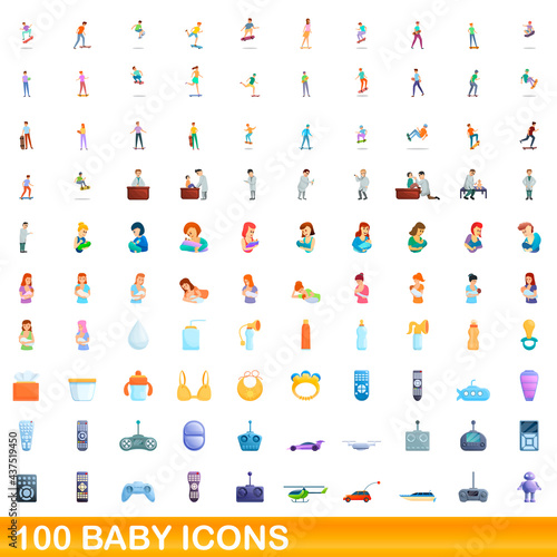 100 baby icons set. Cartoon illustration of 100 baby icons vector set isolated on white background