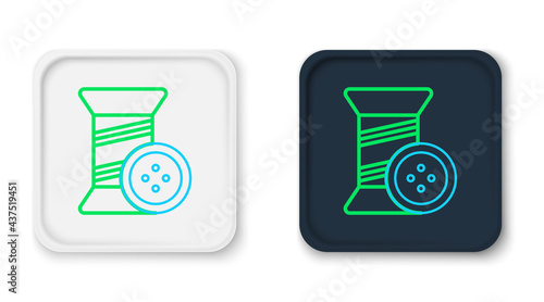 Line Sewing thread on spool and button icon isolated on white background. Yarn spool. Thread bobbin. Colorful outline concept. Vector