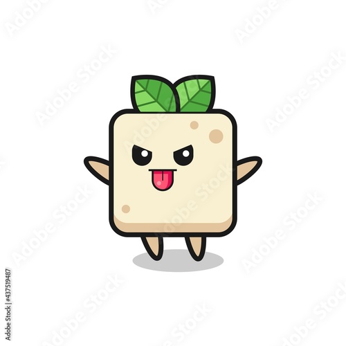naughty tofu character in mocking pose