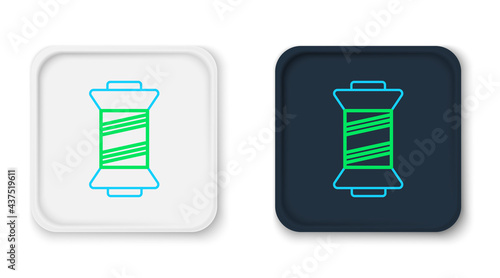 Line Sewing thread on spool icon isolated on white background. Yarn spool. Thread bobbin. Colorful outline concept. Vector