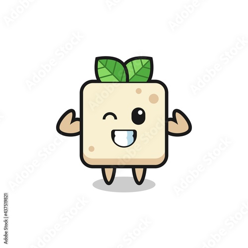 the muscular tofu character is posing showing his muscles
