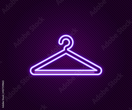 Glowing neon line Hanger wardrobe icon isolated on black background. Cloakroom icon. Clothes service symbol. Laundry hanger sign. Colorful outline concept. Vector