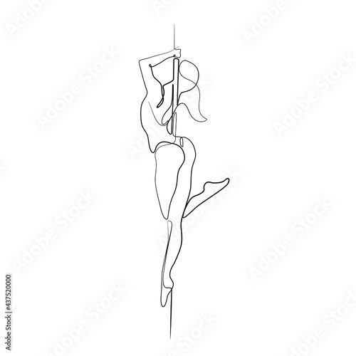 Dancing girl beautiful female abstract silhouette continuous line drawing, tattoo, print for clothes and logo design, silhouette one single line on a white background, isolated vector illustration.