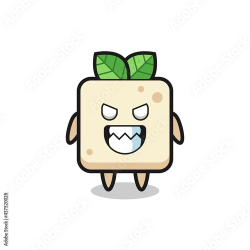 evil expression of the tofu cute mascot character