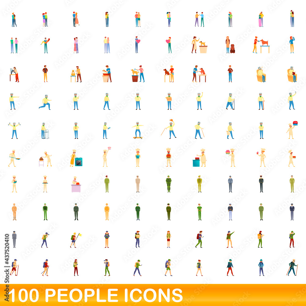 100 people icons set. Cartoon illustration of 100 people icons vector set isolated on white background 100 people icons set. Cartoon illustration of 100 people icons vector set isolated on white background