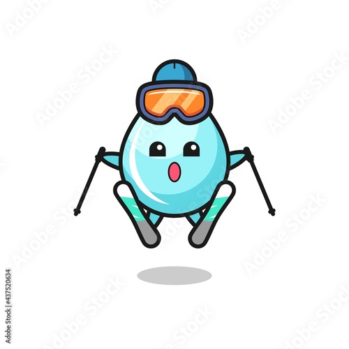 water drop mascot character as a ski player