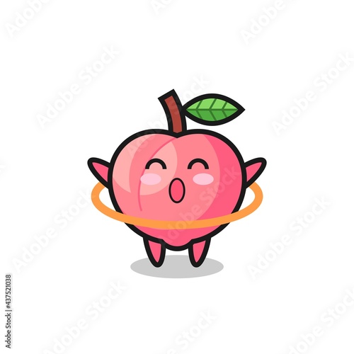 cute peach cartoon is playing hula hoop
