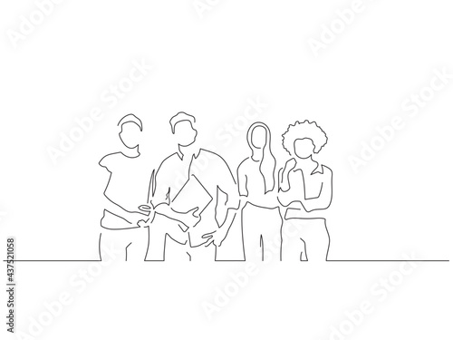 Teamwork line drawing, vector illustration design.