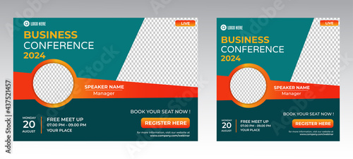 Business Conference live webinar banner invitation and social media post template. Business webinar invitation design. Vector EPS	