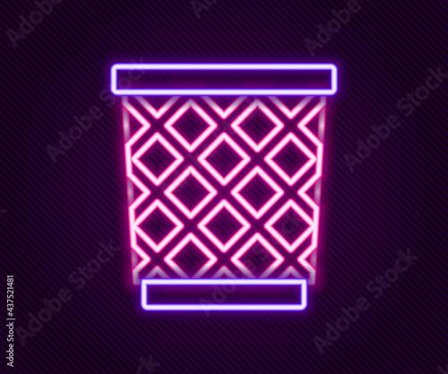 Glowing neon line Trash can icon isolated on black background. Garbage bin sign. Recycle basket icon. Office trash icon. Colorful outline concept. Vector