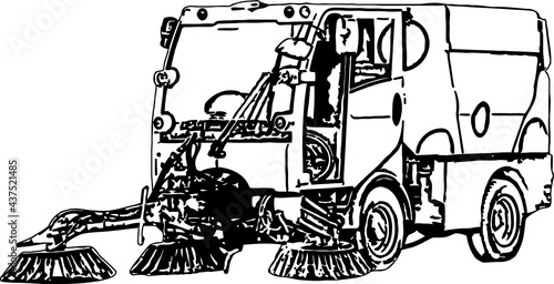 Vector image of special equipment Vacuum Sweeper car in the streets