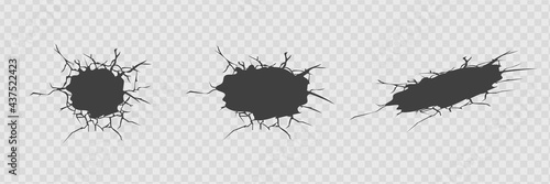 Set of vector cracks isolated on transparent background.