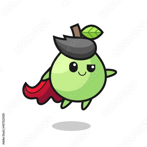 cute guava superhero character is flying