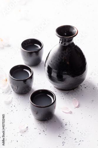 Strong sake in black ceramics. Traditionally served sake in ceramics.