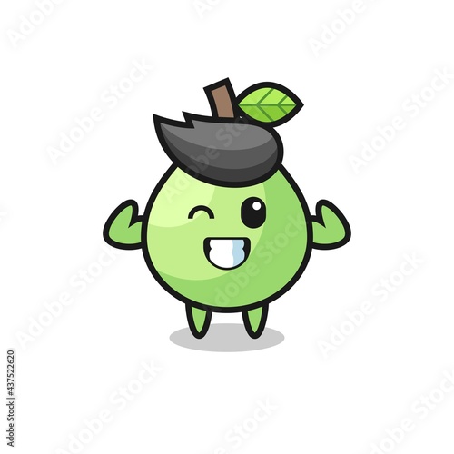 the muscular guava character is posing showing his muscles