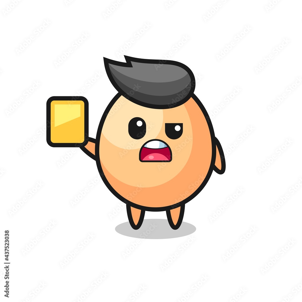 cartoon egg character as a football referee giving a yellow card