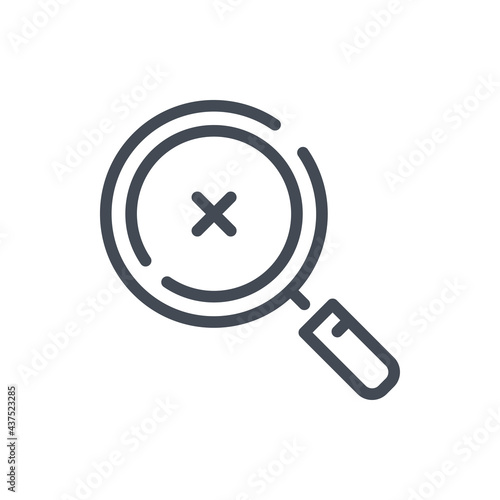 Cancel search line icon. Magnifier with x cross vector outline sign.