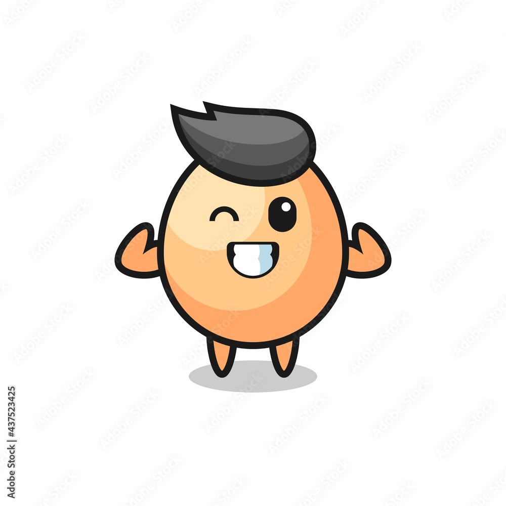 the muscular egg character is posing showing his muscles