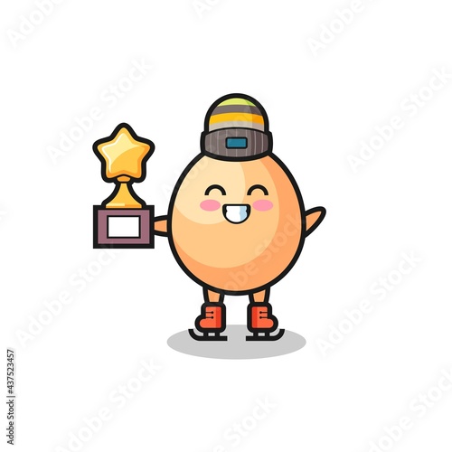 egg cartoon as an ice skating player hold winner trophy © heriyusuf