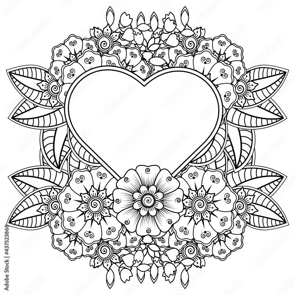 Mehndi flower for henna, mehndi, tattoo, decoration. decorative ornament in ethnic oriental style. doodle ornament. outline hand draw illustration. coloring book page. Mehndi flower for henna, mehndi, tattoo, decoration. decorative ornament in ethnic oriental style. doodle ornament. outline hand draw illustration. coloring book page.