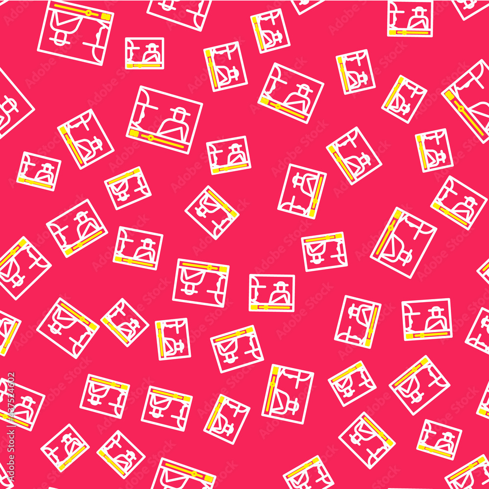 Line Online play video icon isolated seamless pattern on red background. Film strip with play sign. Vector Line Online play video icon isolated seamless pattern on red background. Film strip with play sign. Vector