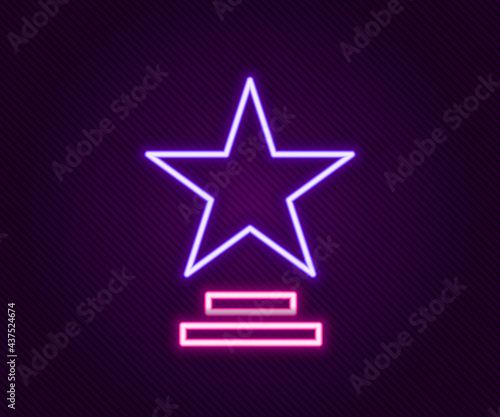 Glowing neon line Movie trophy icon isolated on black background. Academy award icon. Films and cinema symbol. Colorful outline concept. Vector