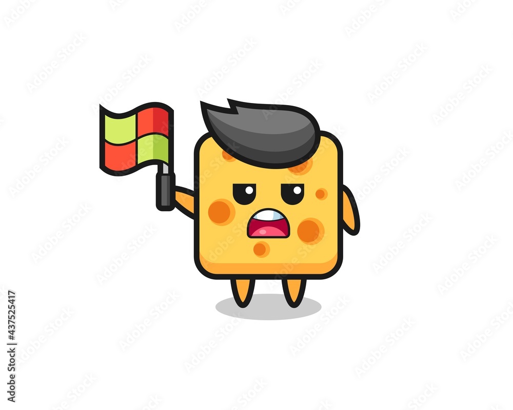 cheese character as line judge putting the flag up cheese character as line judge putting the flag up