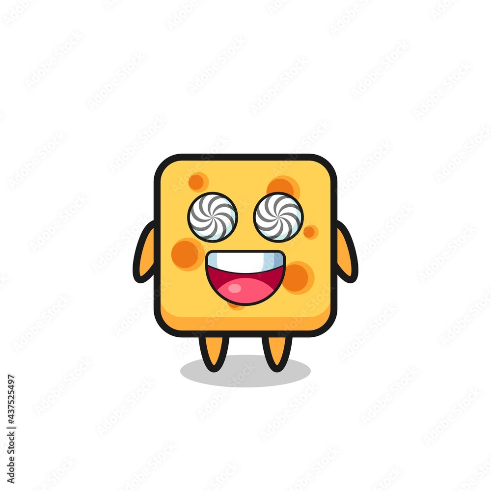 cute cheese character with hypnotized eyes