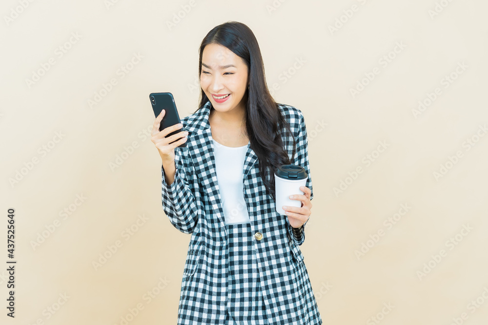 Portrait beautiful young asian woman smile with smart mobile phone Portrait beautiful young asian woman smile with smart mobile phone
