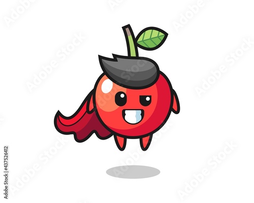 the cute cherry character as a flying superhero