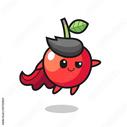 cute cherry superhero character is flying